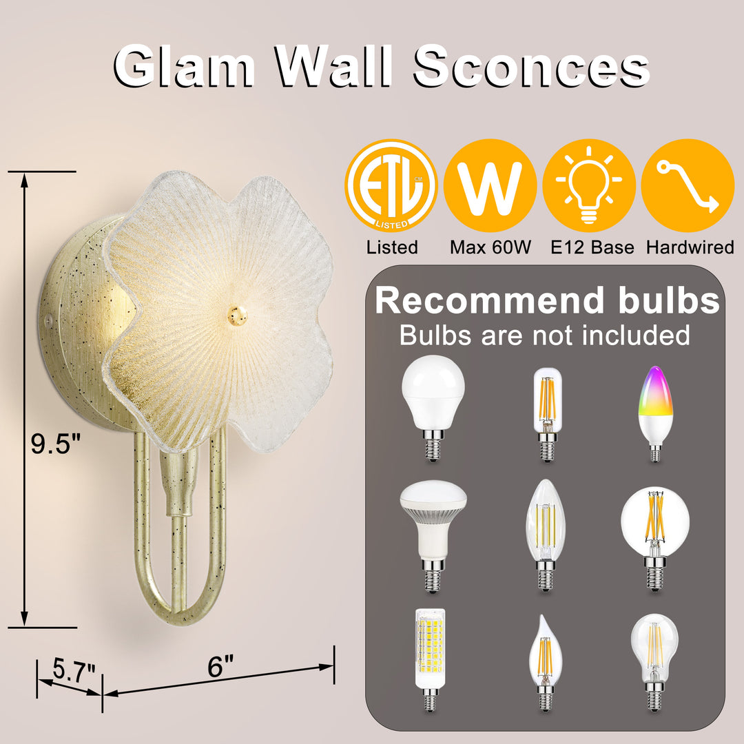 Lumin 1 - Light 5.7''W Dimmable Metal Gilded Silver Etl Wall Sconces With Petal-Shaped Glass #48002