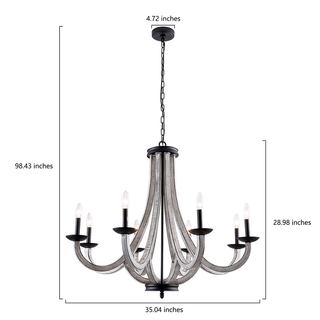 Essence 8-Light Matte Black And Withered Vine Matal Candle-Style Classic/Traditional Chandelier For Living Room/Bedroom #29013