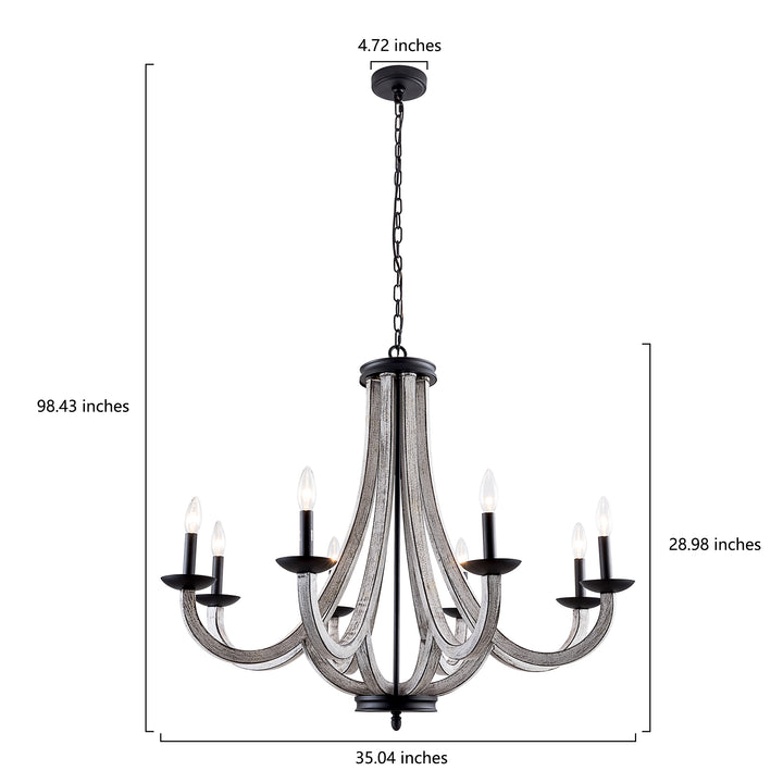 Essence 8-Light Matte Black And Withered Vine Matal Candle-Style Classic/Traditional Chandelier For Living Room/Bedroom #29013