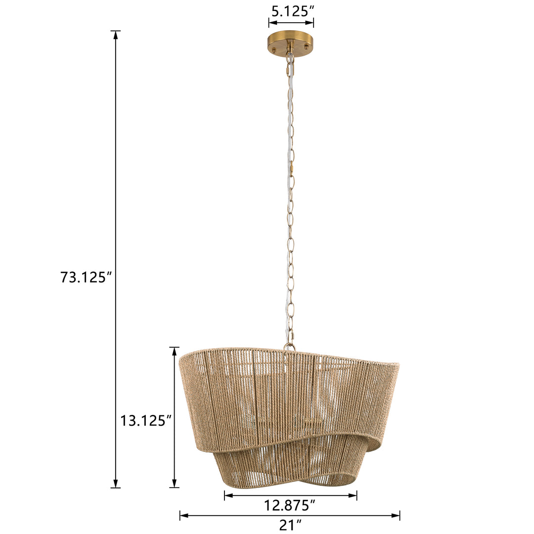 5-light Electroplated Brass Wood Ratten Paper Rope Chandelier For Living Room/bedroom #28010-WD