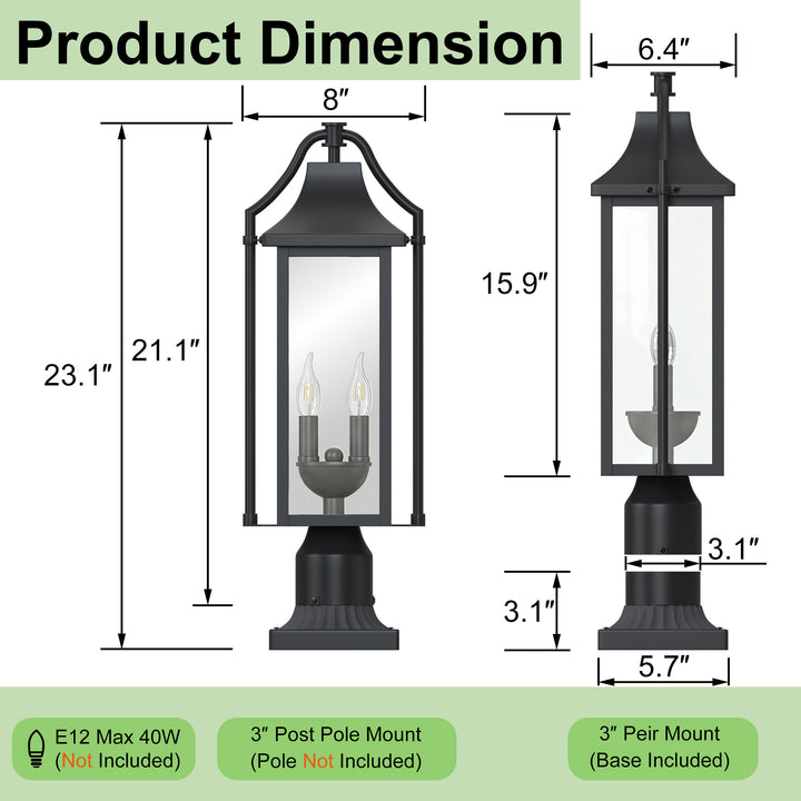 Pathfinder 23''H Black Outdoor Post Light with Clear Tempered Glass and Pier Mount Base #OP7114