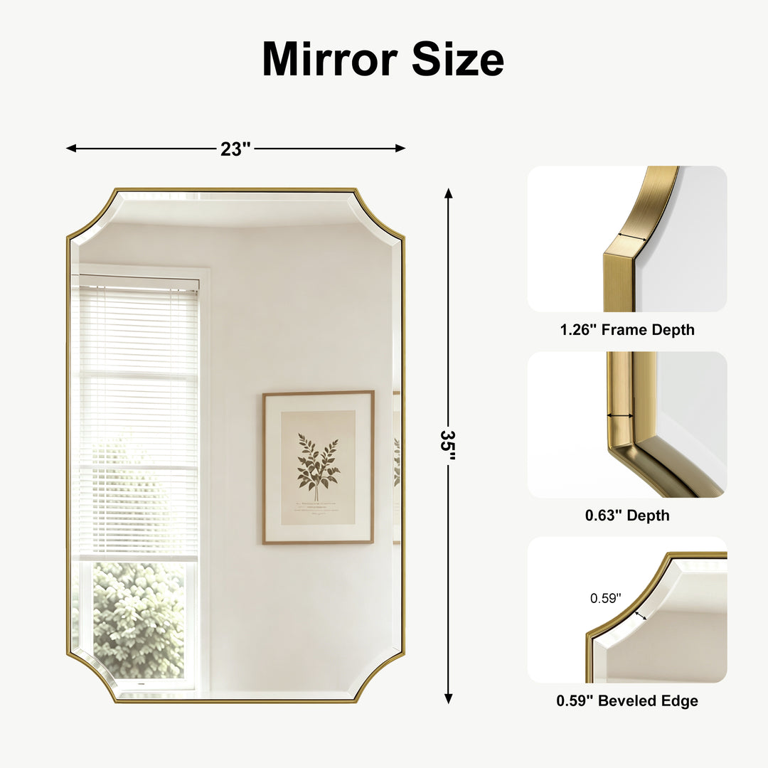 Rectangular Gold Framed Wall Mirror, Stainless Steel Vanity Mirror for Bedroom & Living Room #45001