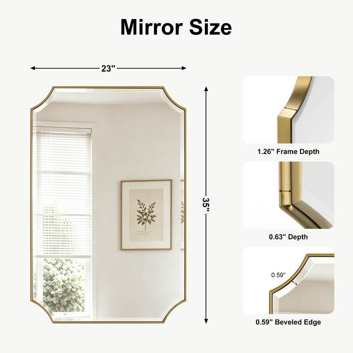 Rectangular Gold Framed Wall Mirror, Stainless Steel Vanity Mirror for Bedroom & Living Room #45001