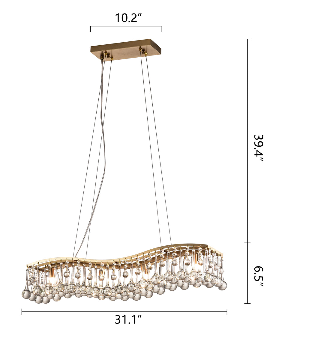 Maxax 4 - Light Kitchen Island Square Chandelier With Crystal, Gold finish #MX19110