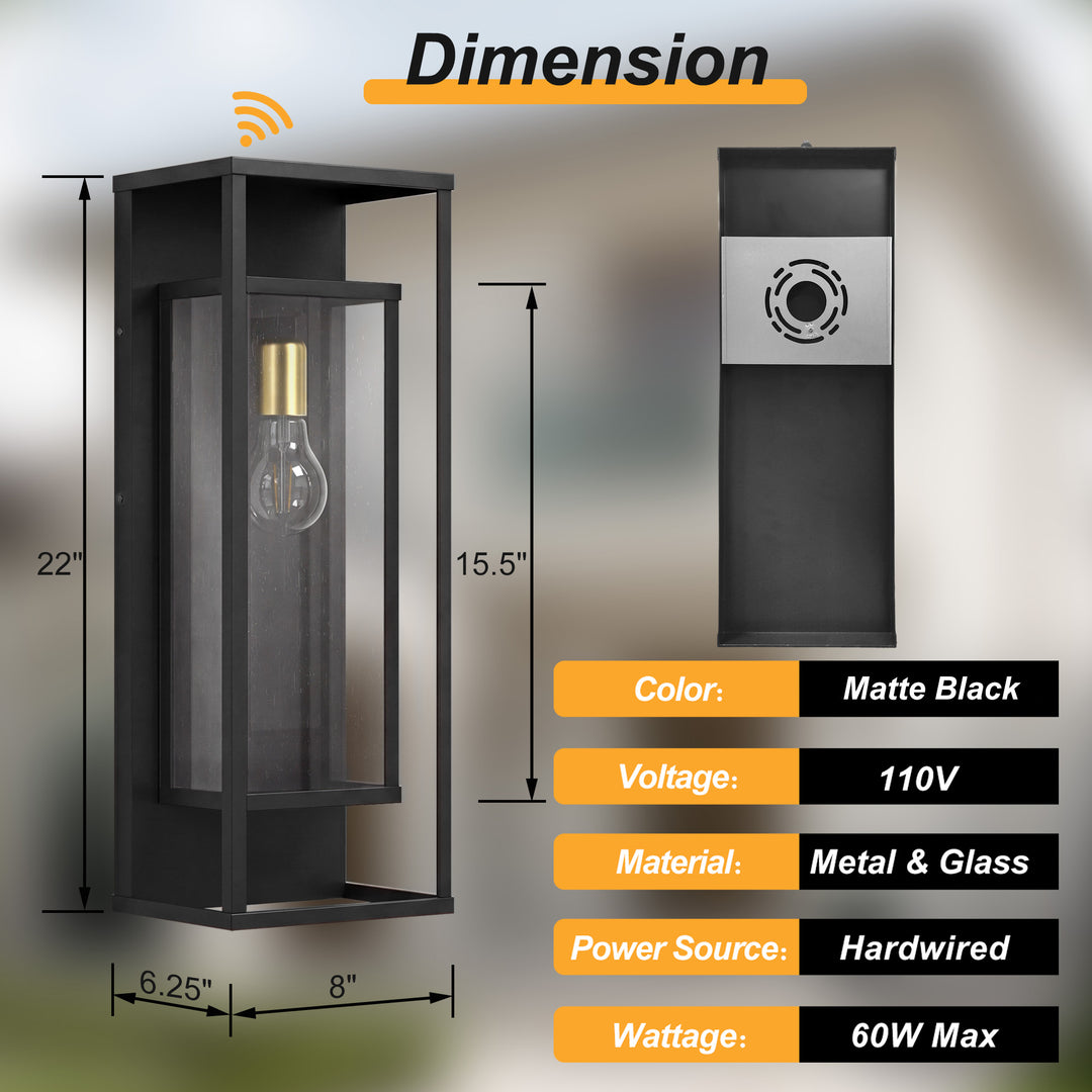 22''H Black and Gold Iron Seeded Glass Outdoor Wall Light with Dusk to Dawn #OW7106