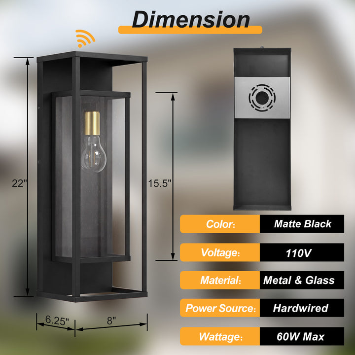 22''H Black and Gold Iron Seeded Glass Outdoor Wall Light with Dusk to Dawn #OW7106