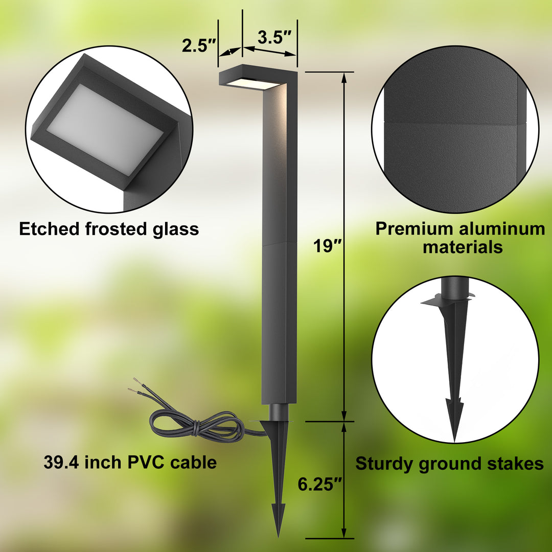 Starlight 19'' H LED Black Aluminum 4000K Outdoor Pathway Light with Etched Frosted Glass (Set of 2) #UG7095