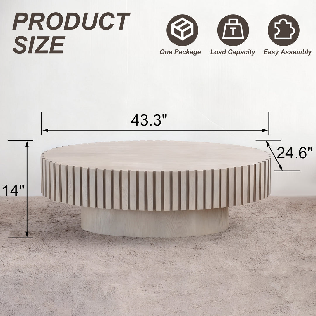 Timeless Round Coffee Table Handcrafted Relief Wooden Olive-Shaped Tea Table For Living Room #25013