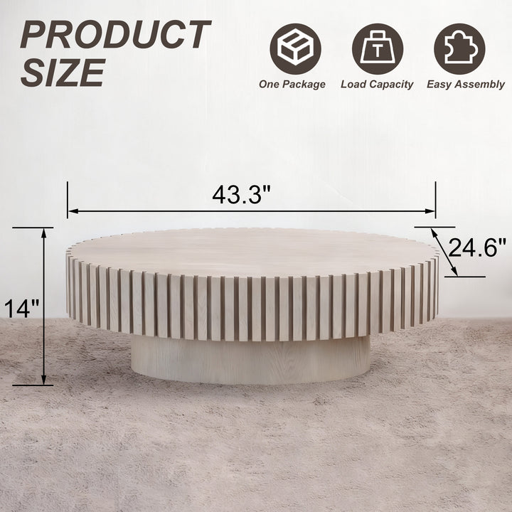 Timeless Round Coffee Table Handcrafted Relief Wooden Olive-Shaped Tea Table For Living Room #25013