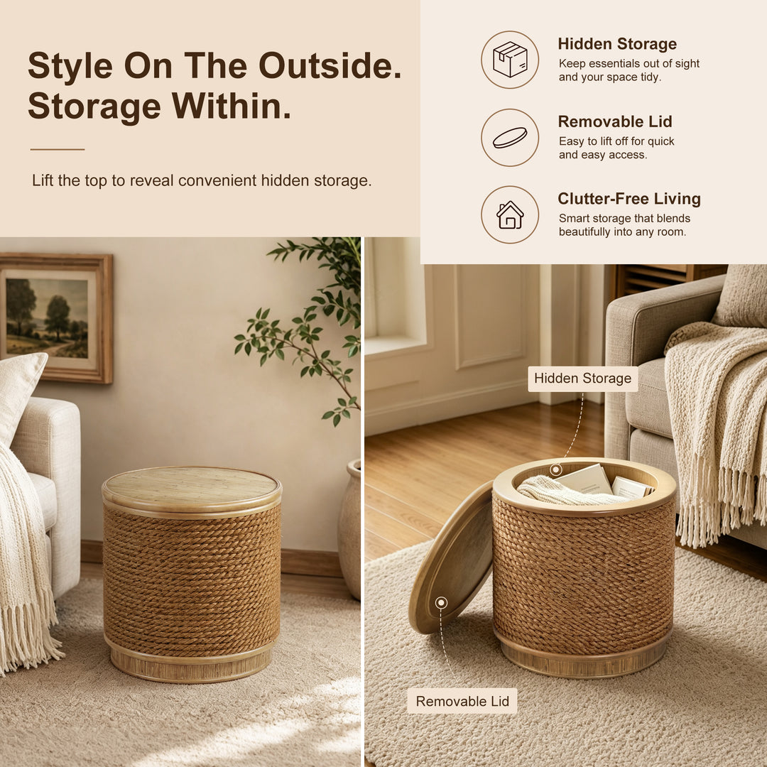 15.94" Handwoven Hyacinth Storage End Table for Living Room & Bedroom #25043