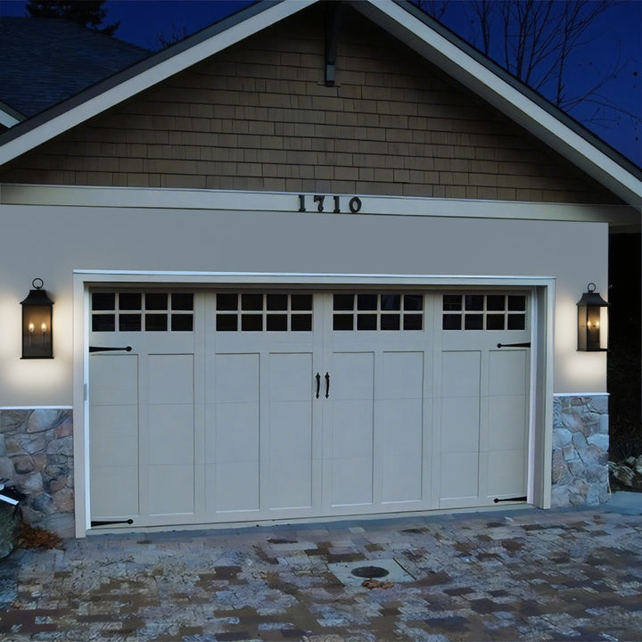 Lawyettle Black Outdoor Wall Light, 20.6-Inch Dusk to Dawn Sensor Exterior Lantern, Waterproof Porch Wall Sconce with 2-Light E12 Socket for Patio, Doorway, Garage #7076-2BK