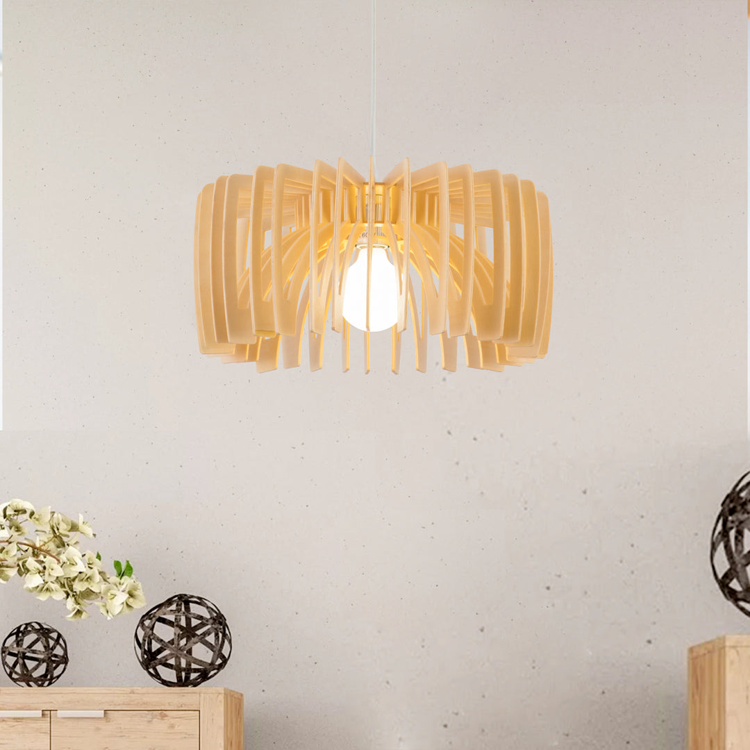 Maxax 1 - Light Wooden Modern Kitchen Drum Pendant Lighting #19204-1WD