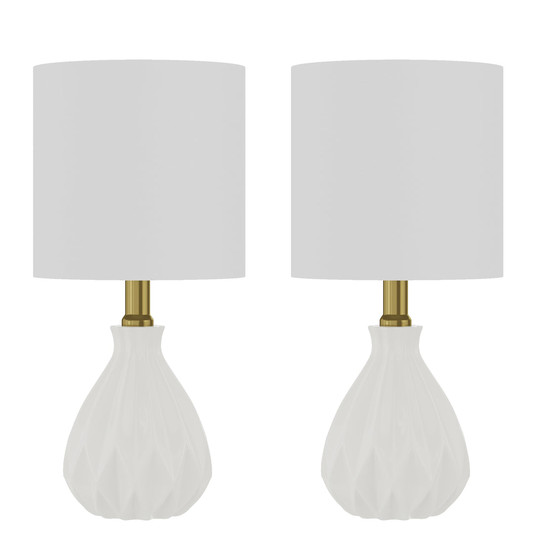 Yullili 13'' Modern Ceramic Table Lamp Set of 2 with White Lamp Shade, Mini White Table Lamps for Living Room, Bedroom