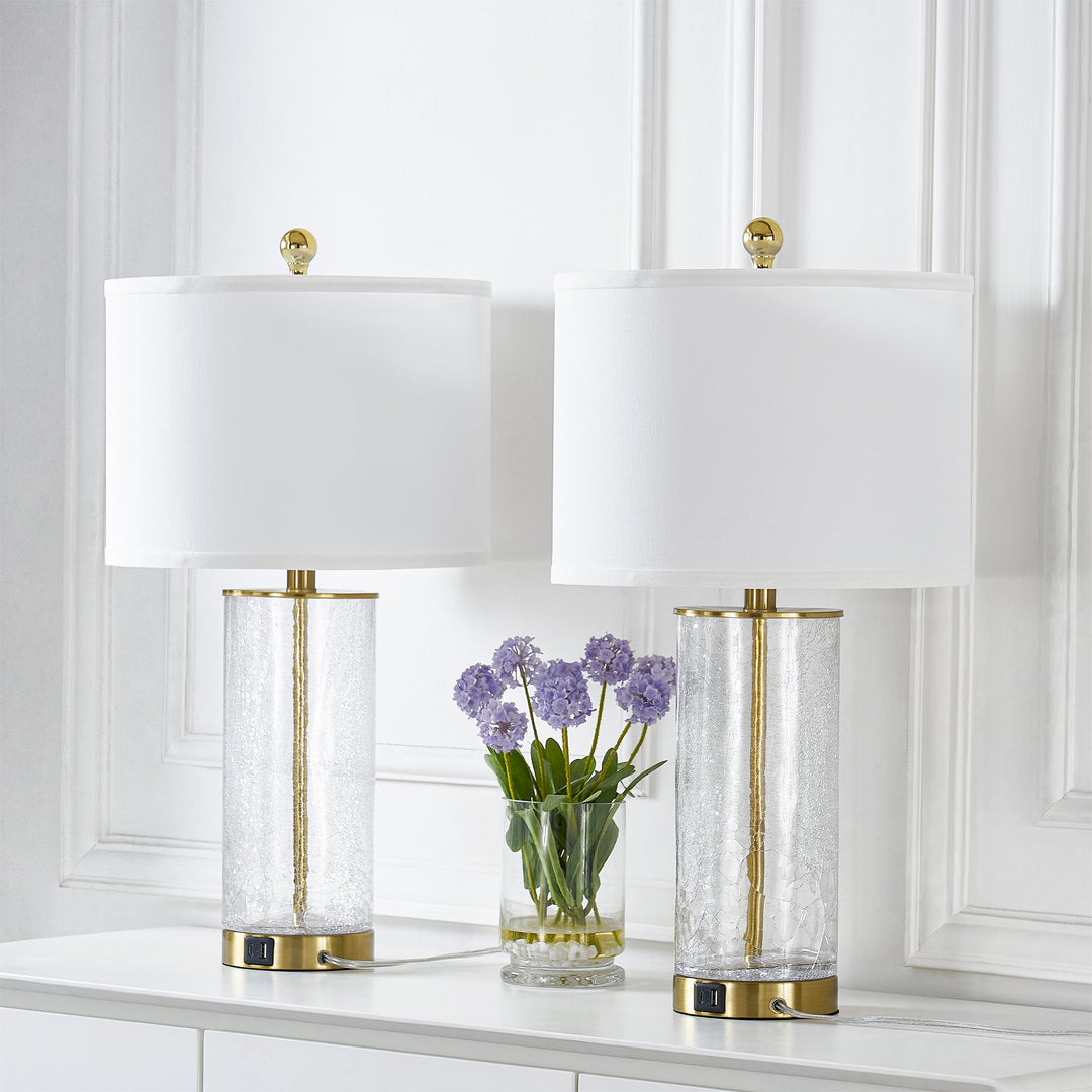 23.25" Modern Glam Glass And Metal Table Lamp With Usb For Living Room/bedroom (Set of 2) #T263