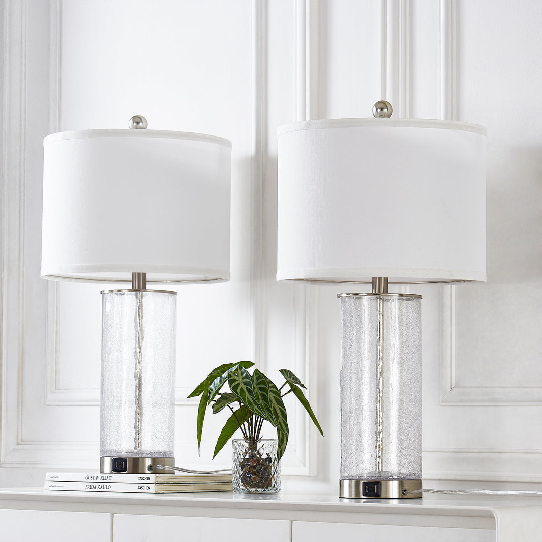 23.25" Modern Glam Glass And Metal Table Lamp With Usb For Living Room/bedroom (Set of 2) #T263