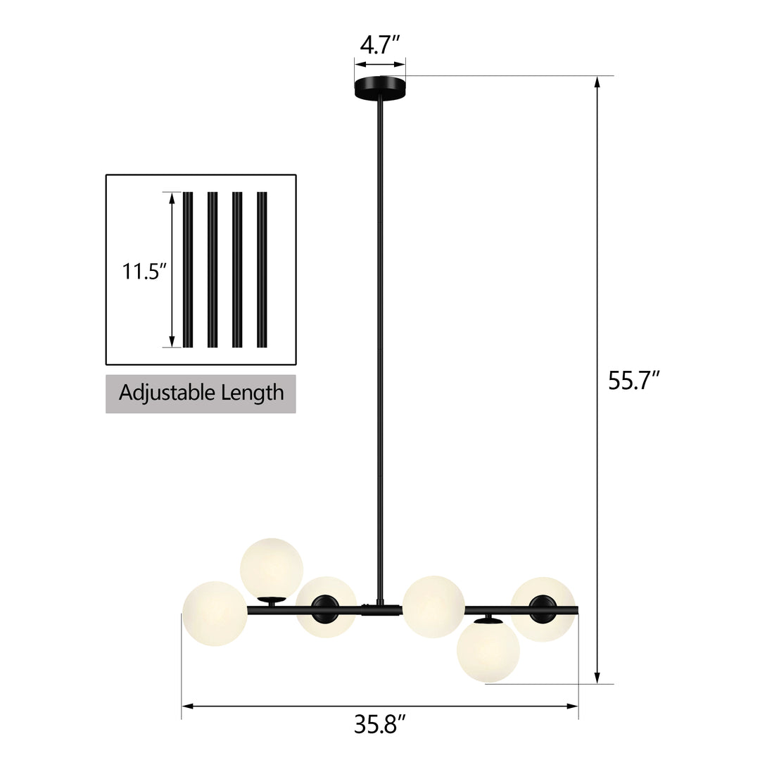 Nimbus 6-light Modern Liner Milky White Glass And Metal Chandelier For Living Room/dining Room #29009