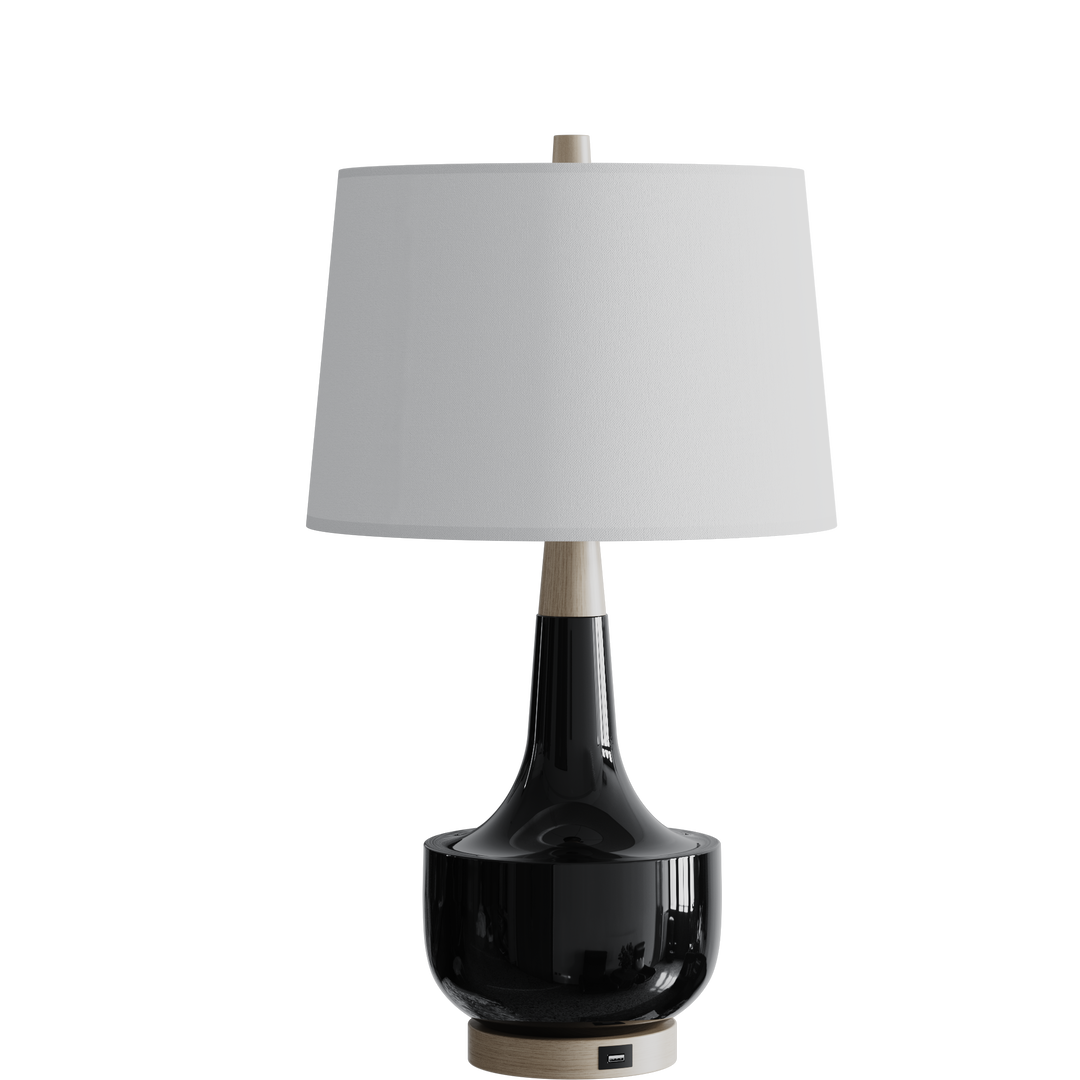 26'' Modern Minimalist Ceramic And Solid Wood Table Lamp with USB Ports