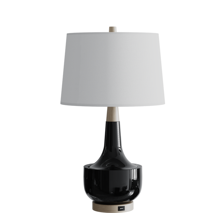 26'' Modern Minimalist Ceramic And Solid Wood Table Lamp with USB Ports #T223