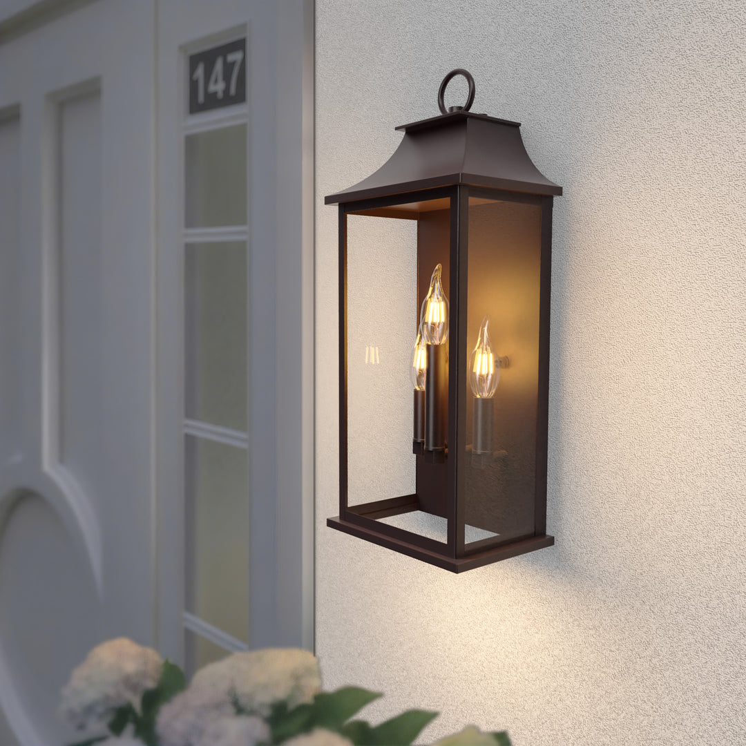 Maxax Dusk to Dawn Outdoor Wall Lights 3-Light, Oil Rubbed Bronze Exterior Lighting Fixtures, 25" Large Outdoor Wall Sconce, Waterproof Outside Wall Lantern for Porch Patio Garage #7076-3BR