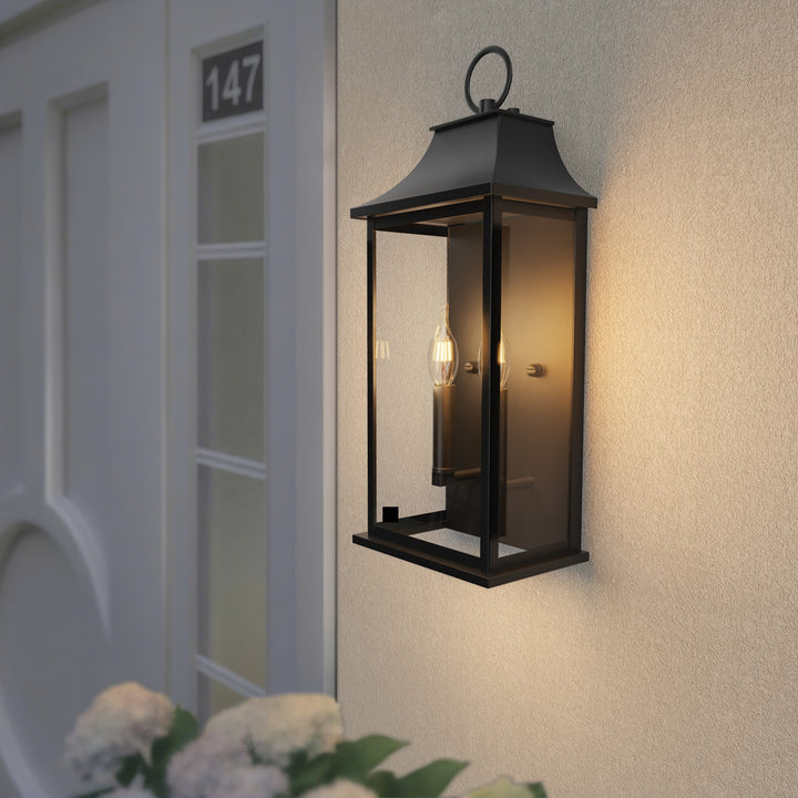 Lawyettle Black Outdoor Wall Light, 20.6-Inch Dusk to Dawn Sensor Exterior Lantern, Waterproof Porch Wall Sconce with 2-Light E12 Socket for Patio, Doorway, Garage #7076-2BK