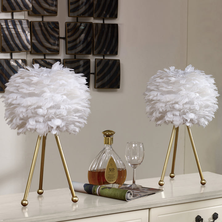 Maxax 19in Gold Tripod Pink Feather Lamp Set (Set of 2) #T21