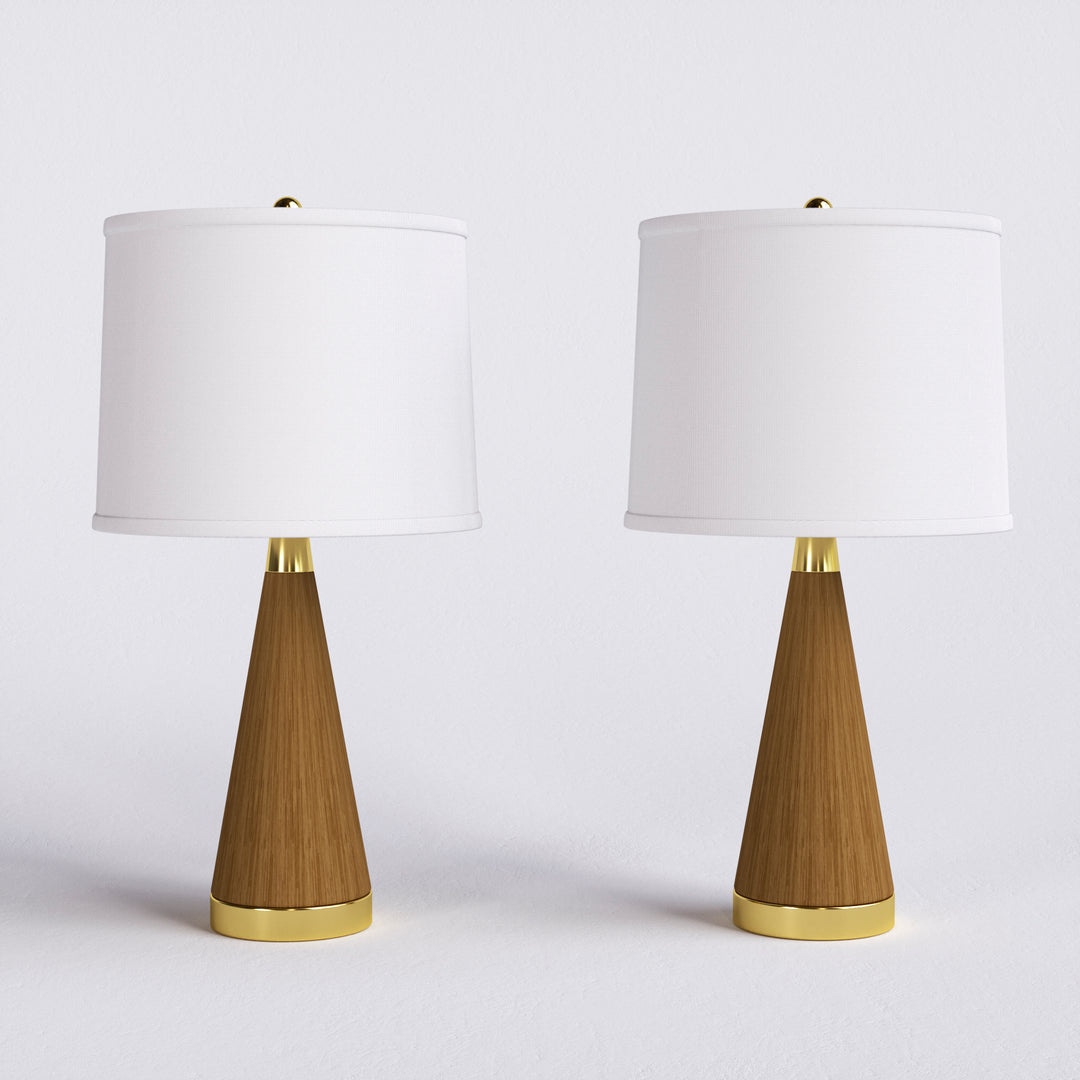 24.5'' Dimmable Wood Grain Metal Table Lamp With Usb Port (Set of 2)