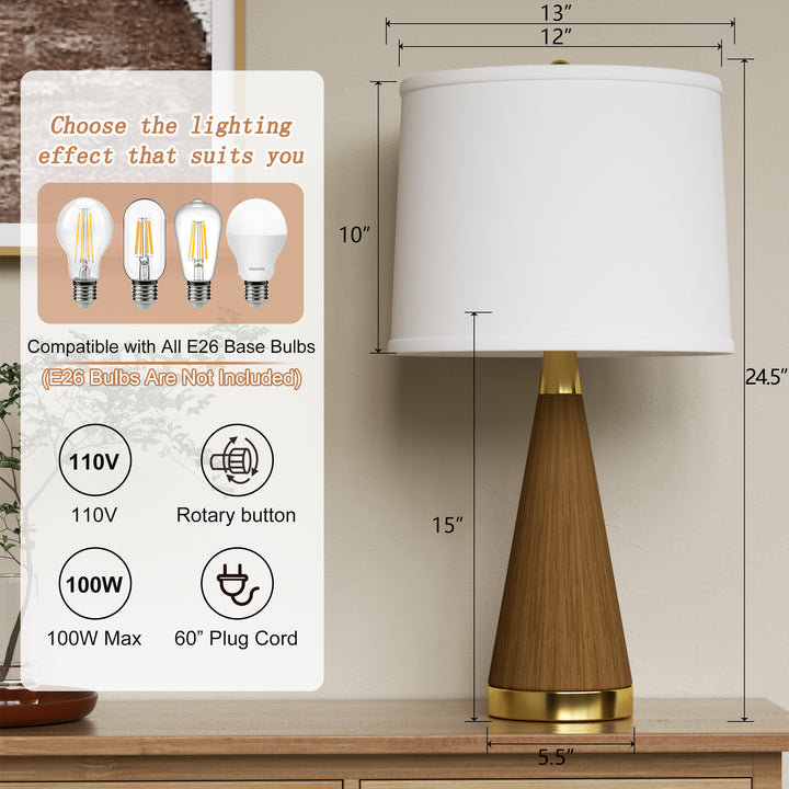 24.5'' Dimmable Wood Grain Metal Table Lamp With Usb Port (Set of 2) #T244