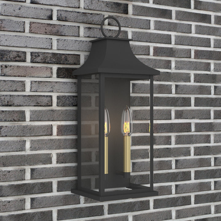 Montpelier Dusk to Dawn Outdoor Wall Lantern 2-Light, 21" Large Outside Wall Sconce, Modern Black Wall Light Fixture with Glass, Waterproof Exterior Lamp for House, Porch, Garage #MX7008