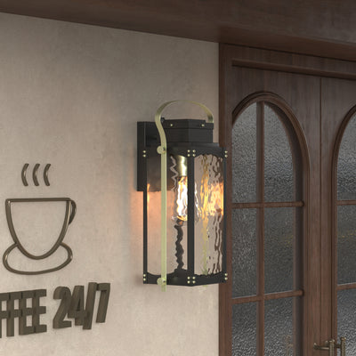 Maxax Black 1 - light 17.3'' H Water Glass Outdoor Wall Lantern with Dusk to Dawn #7015-1BG