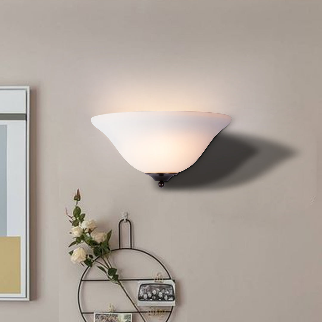 Maxax 13" Half Moon Wall Sconce, 1-Light Dimmable Wall Light Fixture, Modern Wall Lamp with White Frosted Glass Shade for Bedroom, Living Room, Hallway #19215