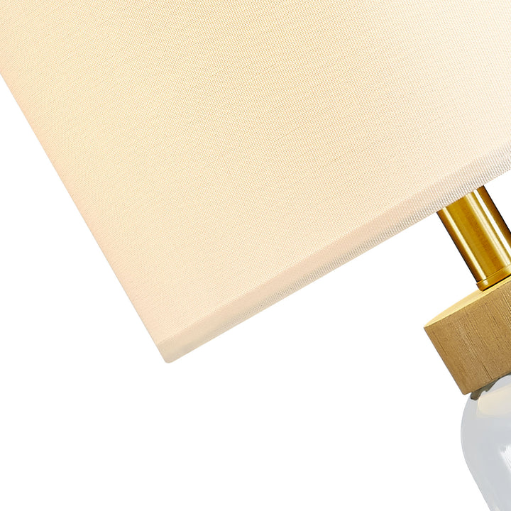 24 in. Brown Modern/Bohemian/Farmhouse Dimmable Glass Wood Metal For Bedroom Living Room Bedside Desk Nightstand Table Lamp With White Linen Drum Shape And USB Prot (Set of 2)