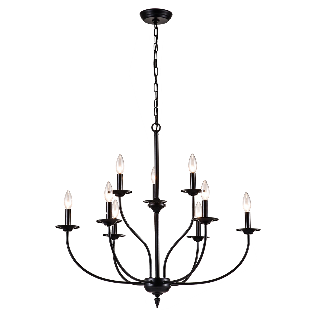 Maxax 9 - Light Candle Style Classic / Traditional Chandelier #MX19084-9BK-P