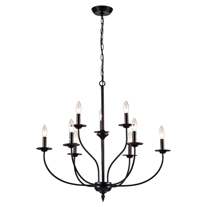 Maxax 9 - Light Candle Style Classic / Traditional Chandelier #MX19084-9BK-P