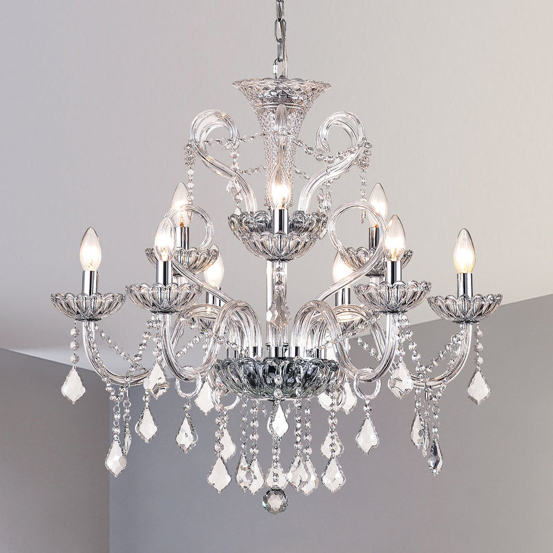 Maxax 9 - Light Candle Style Traditional Chandelier with Crystal Accents 