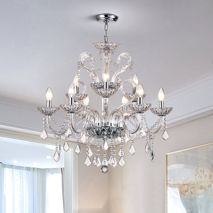 Maxax 9 - Light Candle Style Traditional Chandelier with Crystal Accents #MX19094-9CH-P