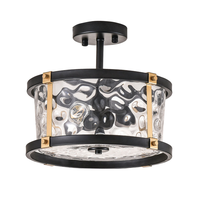 Maxax 2 - Light Ceiling Flush Mount with Glass, Black & Gold finish 