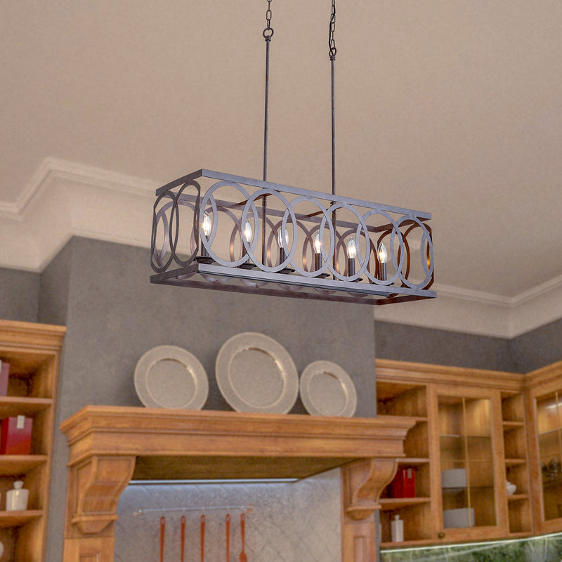 Maxax 6 -Lantern rectangular chandelier with wrought iron decoration