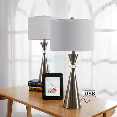 Maxax 28.25in Nickel Table Lamp Set with USB (Set of 2) #T07-NI