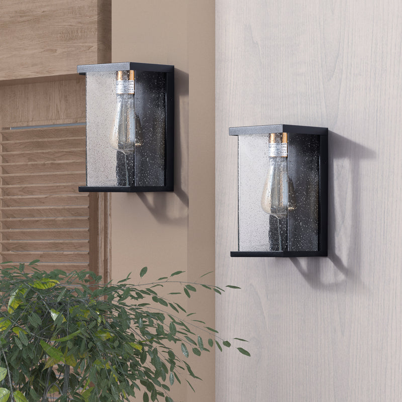 Maxax 2 PACK Black Seeded Glass Outdoor Flush Mount with Dusk to Dawn 