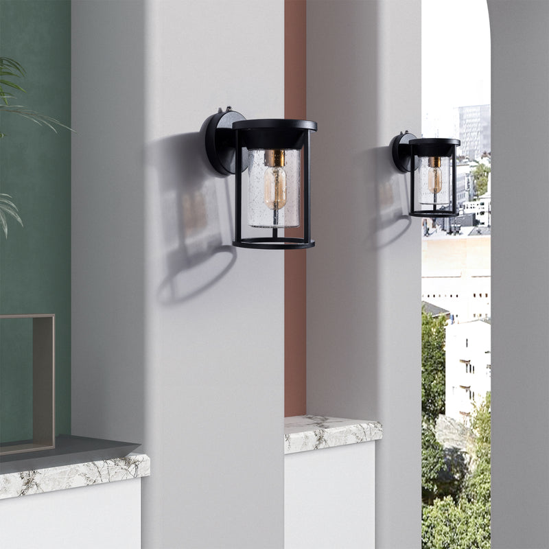 Maxax 2 PACK Black Seeded Glass Outdoor Wall Lantern with Dusk to Dawn 