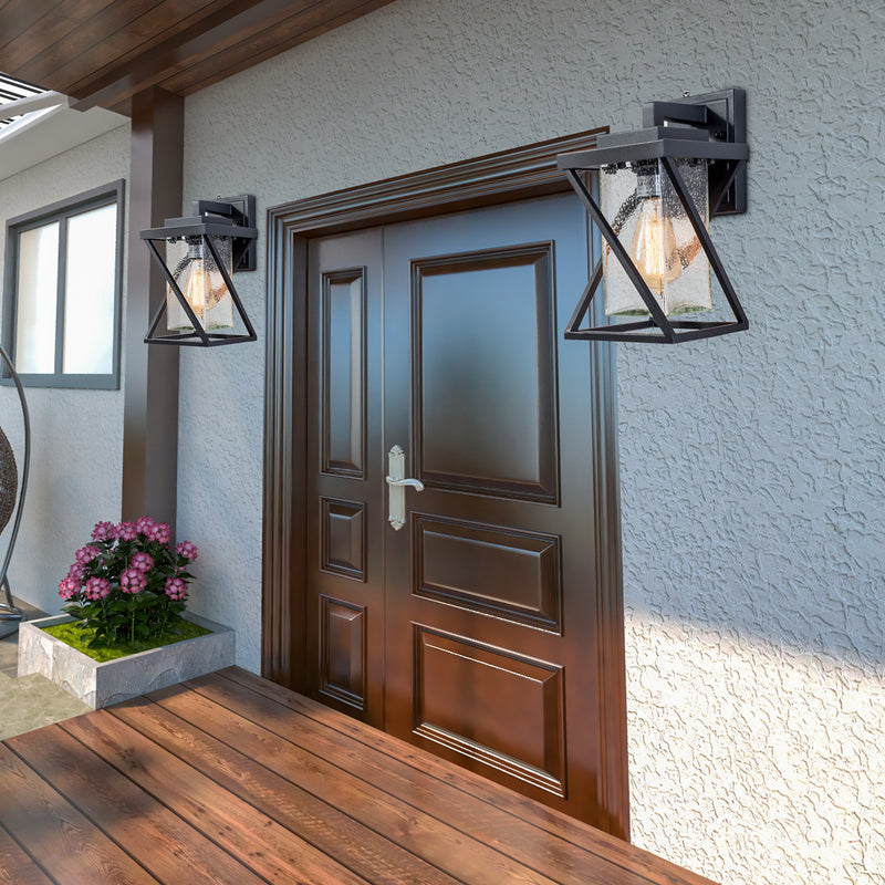 Maxax Black 12.2in H Outdoor Wall Lantern with Dusk to Dawn (Set of 2) 