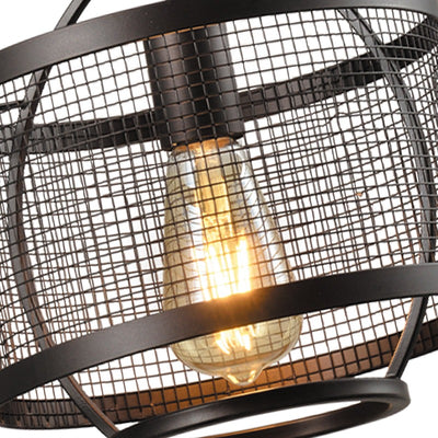 Maxax 1 - Light Lantern Drum Pendant With Wrought Iron Accents #MX21024-1BK