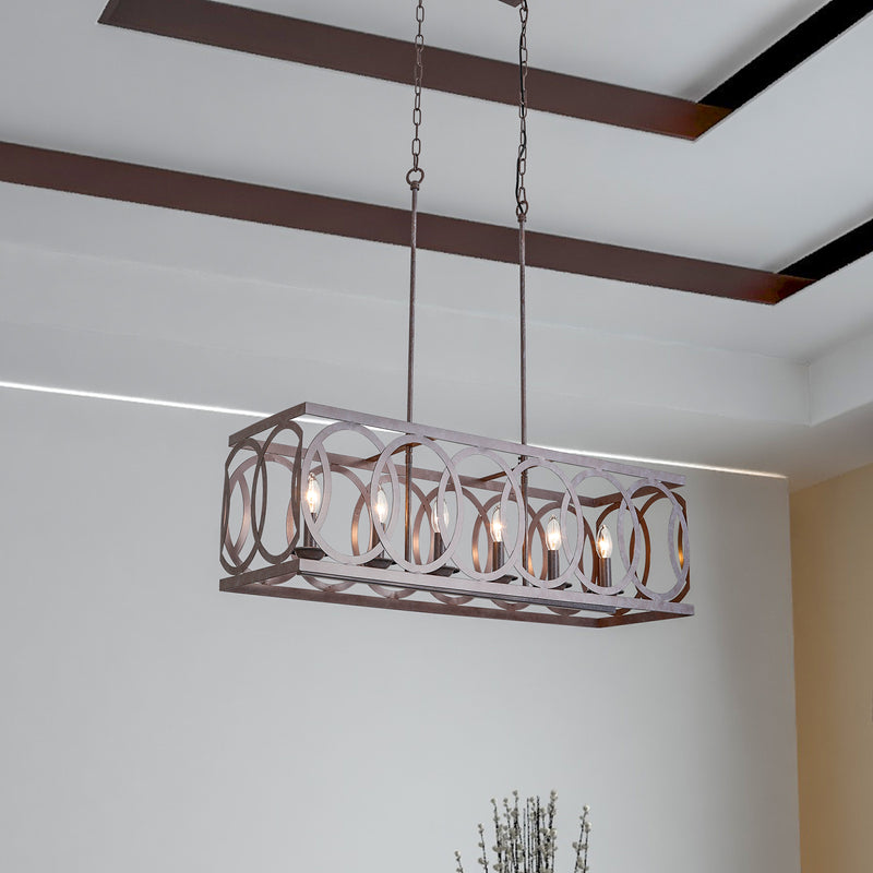 Maxax 6 -Lantern rectangular chandelier with wrought iron decoration