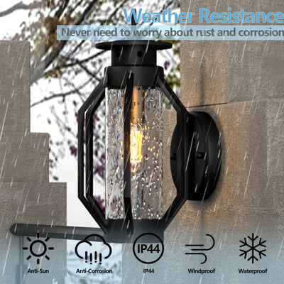 Maxax 2 PACK Black Seeded Glass Outdoor Wall Lantern with Dusk to Dawn #2464/2W