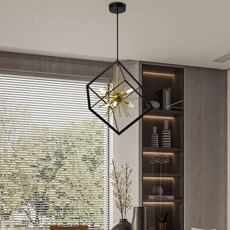 Maxax 6 -Light Sputnik&Lantern Square / Rectangle&Sphere Led Chandelier With Wrought Iron
