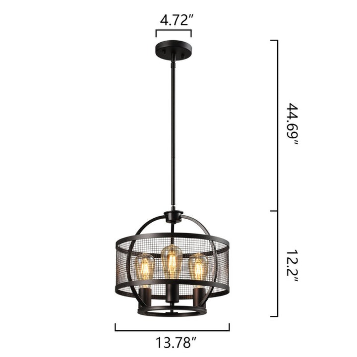 Maxax 3 - Light Lantern /Shaded Drum Black Pendant #MX21024-3BK