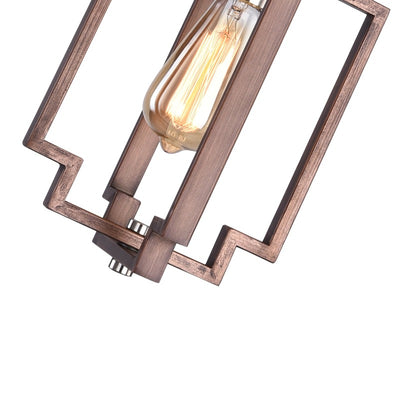 1 - Light Lantern Square/Rectangle Pendant With Wrought Iron Accents
