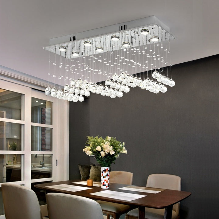 Rectangular Crystal Ball Ceiling Chandelier Kitchen Lighting