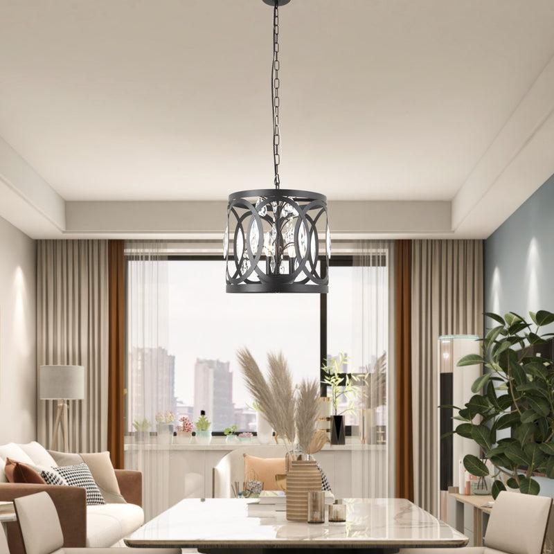 Maxax 3 - Light Lantern&Candle Style Drum Chandelier With Wrought Iron Accents 