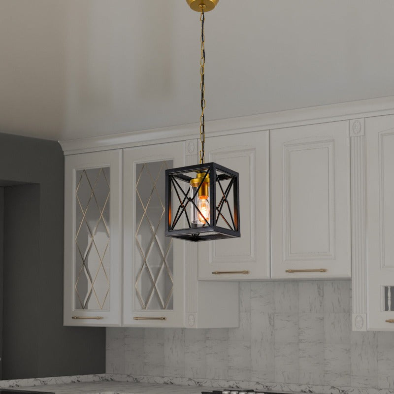 MAXAX 1 - Light Lantern&Kitchen Island Square / Rectangle Black/Gold Pendant With Wrought Iron Accents